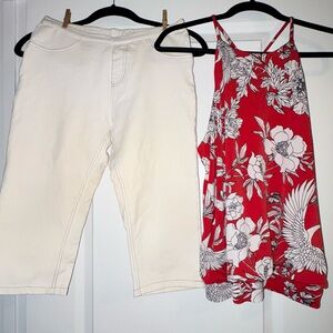 Express White Capris and Red Floral Top 2 for 1 Bundle Size M